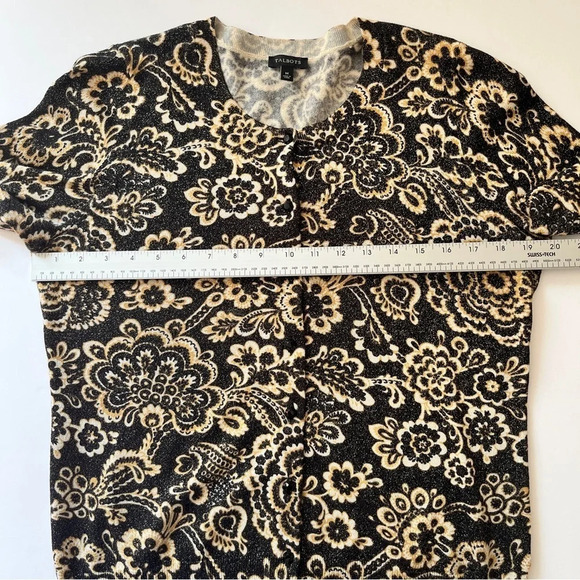 Talbots Cardigan Floral Paisley Metallic Gold Black Button Down Long Sleeve Sz M - Picture 5 of 11